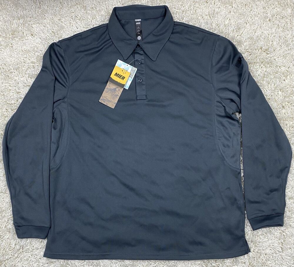 MIER Mens XXL Golf Polo Long Sleeve Gray UPF 50 Vented Pencil Pocket NWT
